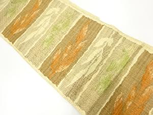 リサイクル　手織り紬横段に枝花模様織出し名古屋帯